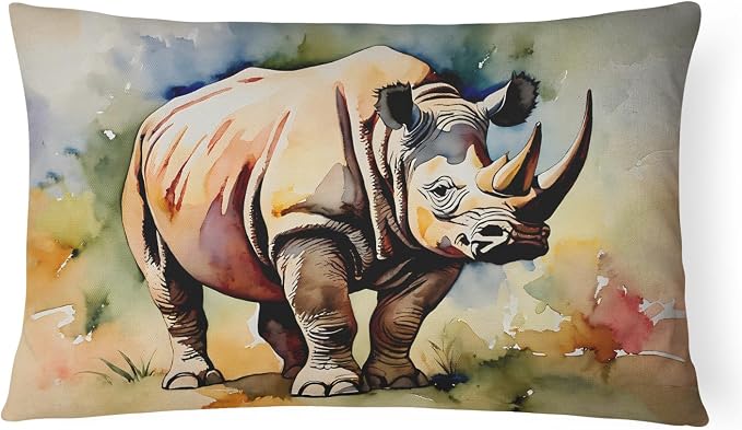Caroline's Treasures DAC2984PW1216 Rhinoceros Throw Pillow Machine Washable, Indoor Outdoor Decorative Pillow for Couch, Bed or Patio, 12HX16W