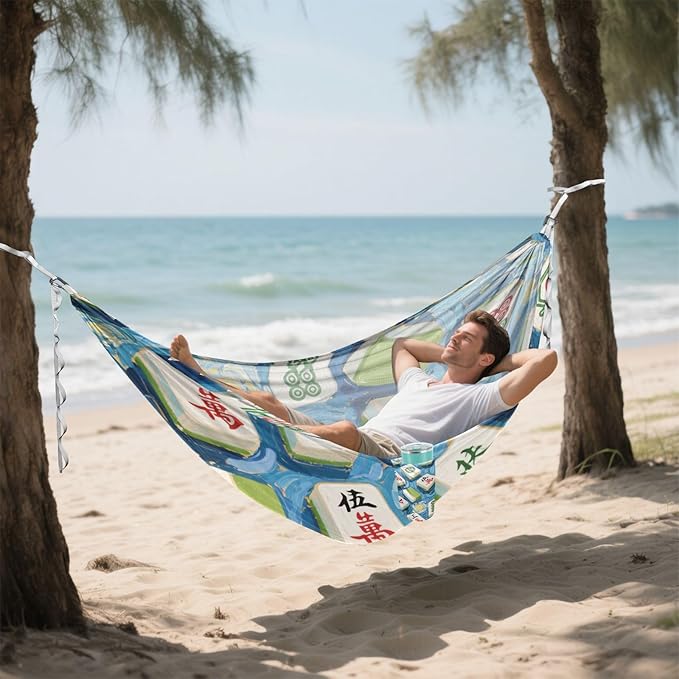 Art Painting Blue Chinese Mahjong 330lb Capacity Hammocks with Hanging Rope Portable Hammock for Outside Patio Backyard Poolside soporte para hamacas para adultos