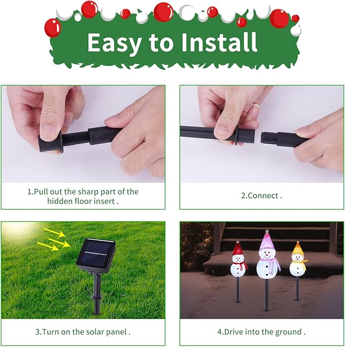 Solar Christmas Pathway Lights Outdoor Decorations, Set of 3 LED Snowman Stake Lights, Waterproof Walkway Landscape Light for Yard, Garden, Winter Decor (Red/Pink/Yellow Snowman, 3-Pack)
