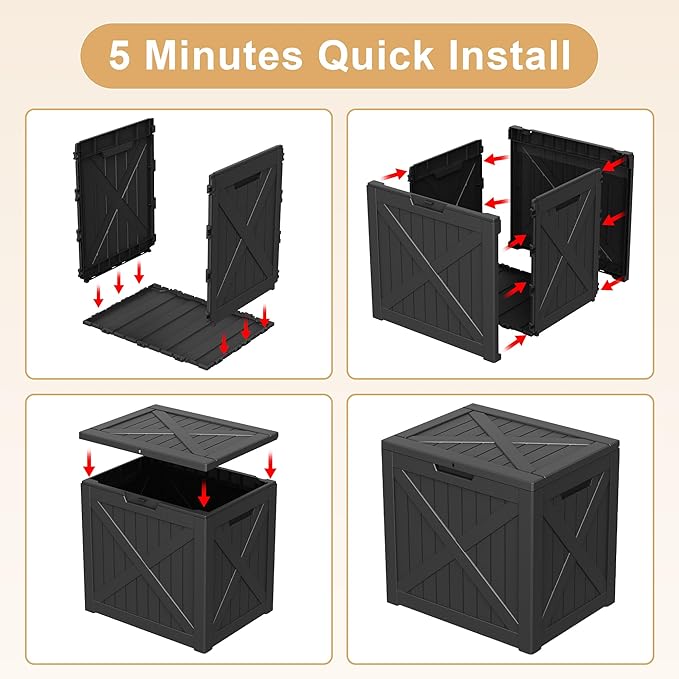 35 Gallon Resin Deck Box Outdoor, Waterproof Lockable Delivery Storage Box, Storage Bins Container for Toy Patio Cushions Garden Tools, Black