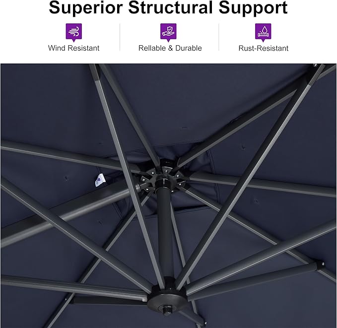 PURPLE LEAF 10' X 13' Patio Umbrella with Base Outdoor Cantilever Rectangle Offset Umbrella with 360-degree Rotation for Garden Deck Pool Patio Navy