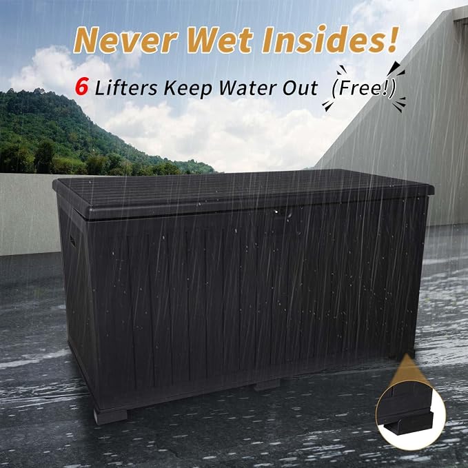 230 Gallon Outdoor Storage Box, Waterproof Deck Box with Lockable Design, Heavy-Duty Resin Container for Patio Cushions, Garden Tools, Black