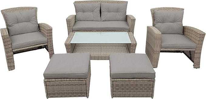 Bellemave Patio Furniture Set,4piece Outdoor Conversation Set Wicker Rattan Patio Conversation Sets with Cushion Outside Sofa Set,5 Pieces 7 Seats,Gray