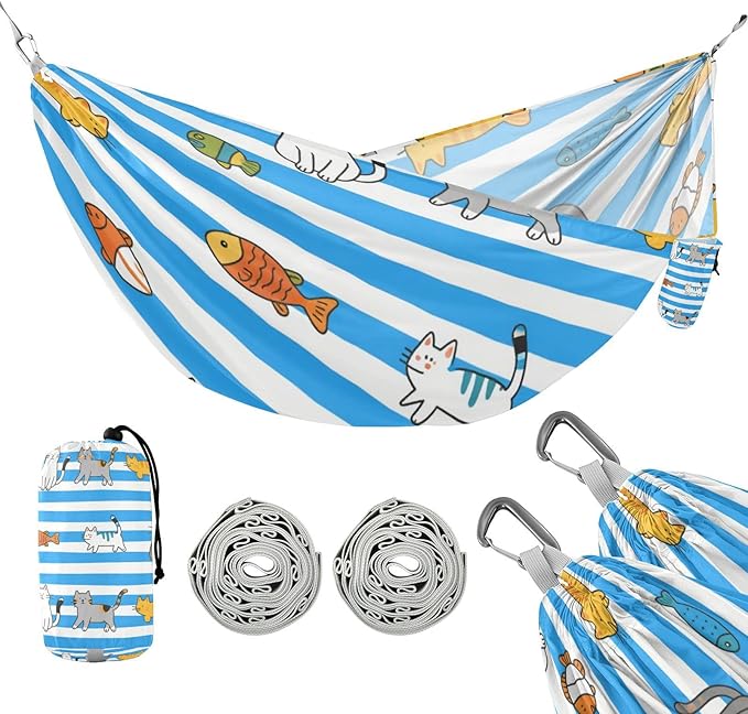 Blue White Striped Cat Fish 330lb Capacity Hammocks Hanging Hammock for Outside Beach Patio Garden macas mexicanas de Patio para Adulto
