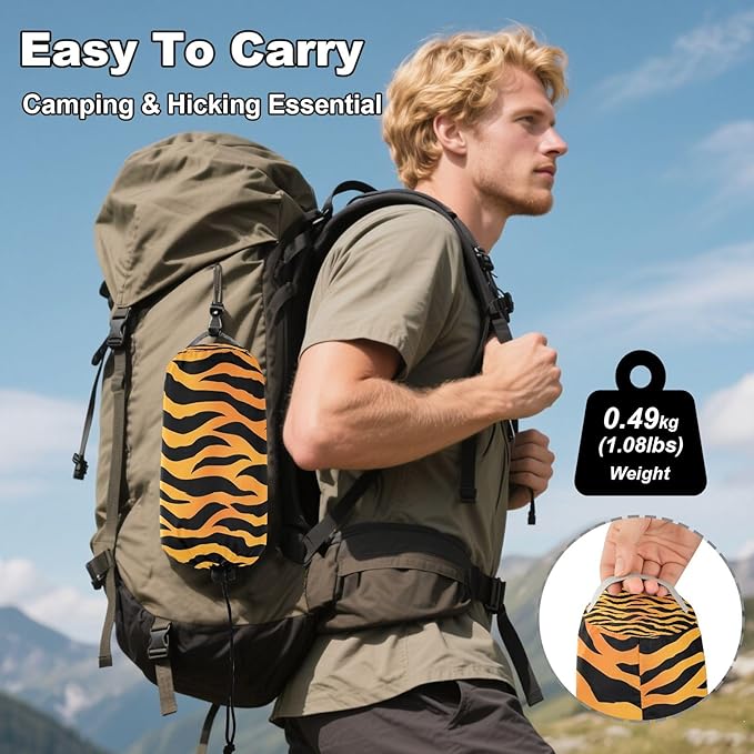 Camping Hammock Outdoor Hammocks for Outside Orange Black Tiger Stripe Beach Trees Portable Lightweight with Pockets Tree Straps Indoor