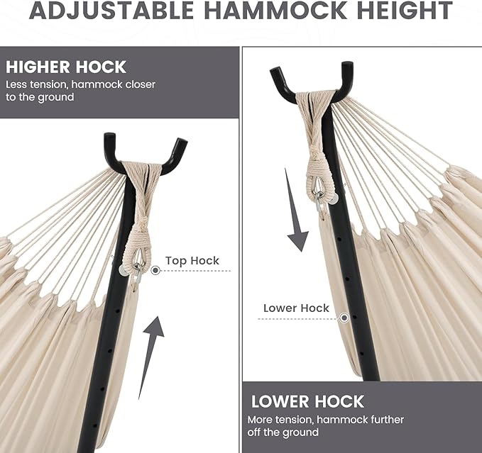 Lazy Daze Hammocks Double Hammock with 9ft Space-Saving Steel Stand Includes Portable Carrying Case, 450 Pounds Capacity (Natural)
