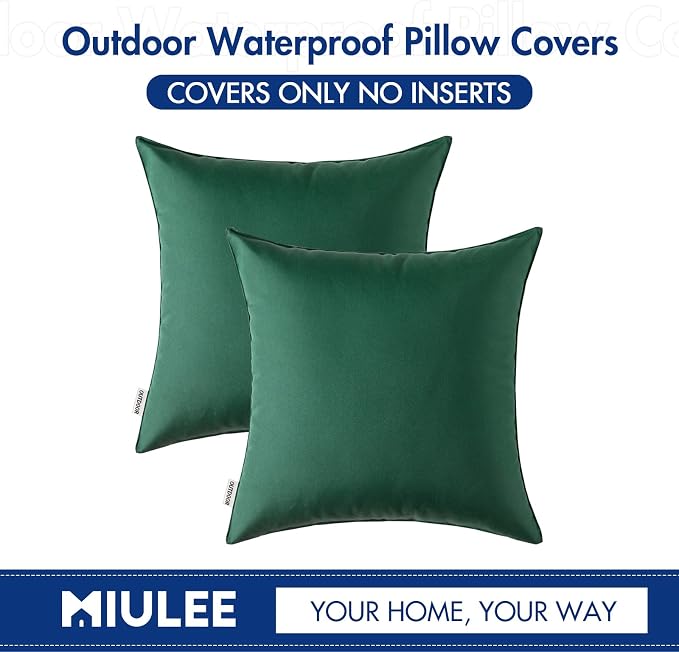 MIULEE Pack of 4 Waterproof Pillow Inserts Bundle Pack of 2 Outdoor Pillow Covers Army Green 18x18 Inch