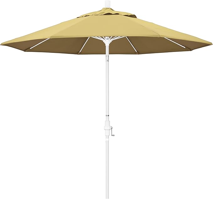 California Umbrella 9' Round Crank Lift, Collar Tilt, Aluminum Pole, Fiberglass Rib Patio Umbrella, White Finish