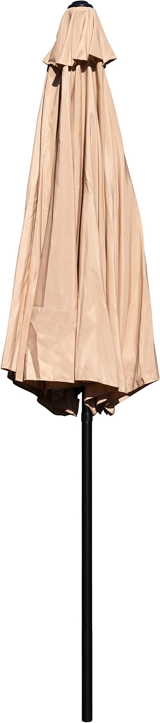 EMMA + OLIVER 9' Tan Outdoor Patio Umbrella With Easy To Use Crank And Tilt Function - Round Patio Table Umbrella with 1.5" Diameter Steel Pole