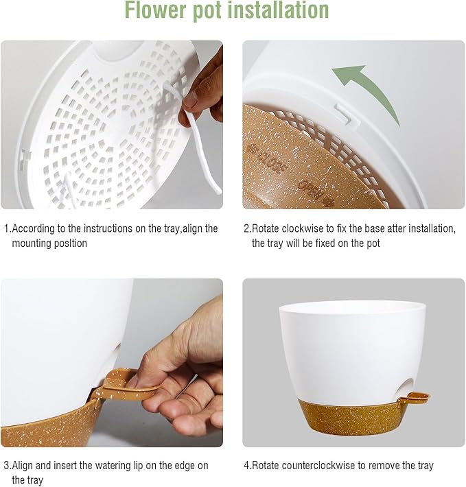 WSMKSZ 10/9/8 inch Medium Self Watering Pots, Planter, Plant Pots with Mesh Drainage Holes for Indoor Outdoor Garden Plants, Plastic Flower Pots with Removable Deep Reservoir, White with Brown
