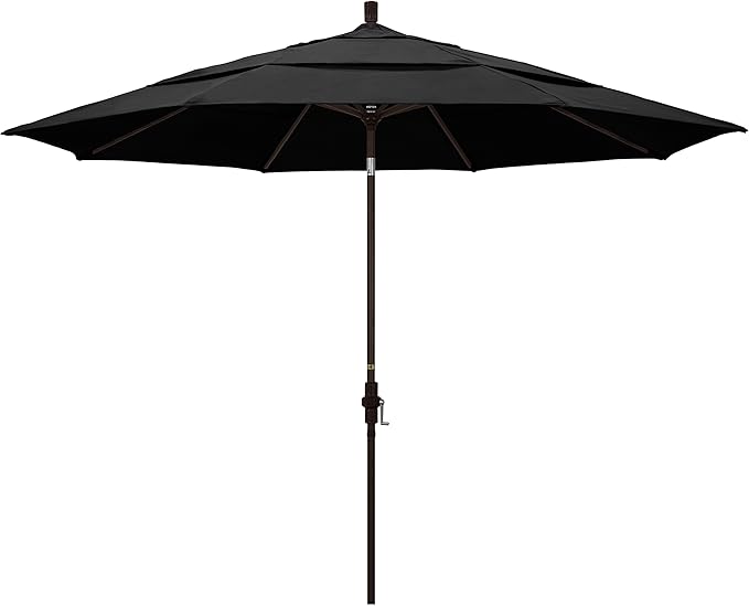 California Umbrella 11Ft Premium Patio Umbrella, Hand-Crank, Tilt-Collar, Bronze Frame, Solution Dyed Black Fabric