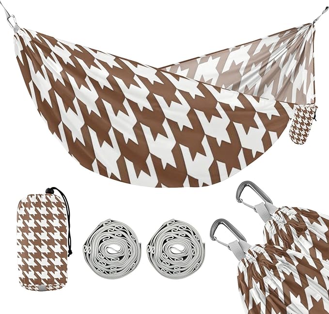 Classical Brown White Houndstooth Khaki 330lb Capacity Hammocks with Tree Straps Portable Hammock for Outside Patio Backyard Poolside accesorios para campamento