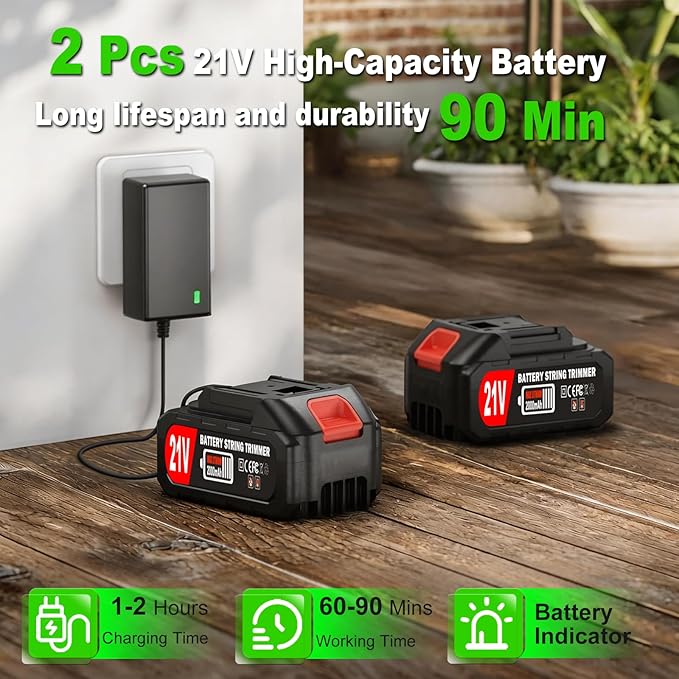 Cordless Weed Wacker Eater Battery Powered 21V Lightweight Electric Weed Trimmer with 2 Battery Operated Leaf Blower Weed Storage Bag, Stringless Grass Trimmer/Brush Cutter/Lawn Edger for Yard Garden