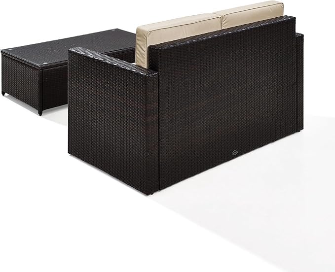 Outdoor Patio Conversation Set - Wicker Loveseat & Table - Brown