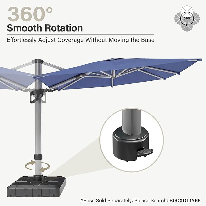 LAUSAINT HOME Cantilever Patio Umbrella, 360° Rotating Offset Umbrella with Aluminum Frame, Large Square Sunshade for Backyard, Pool, Deck, Lawn (Square, Khaki)