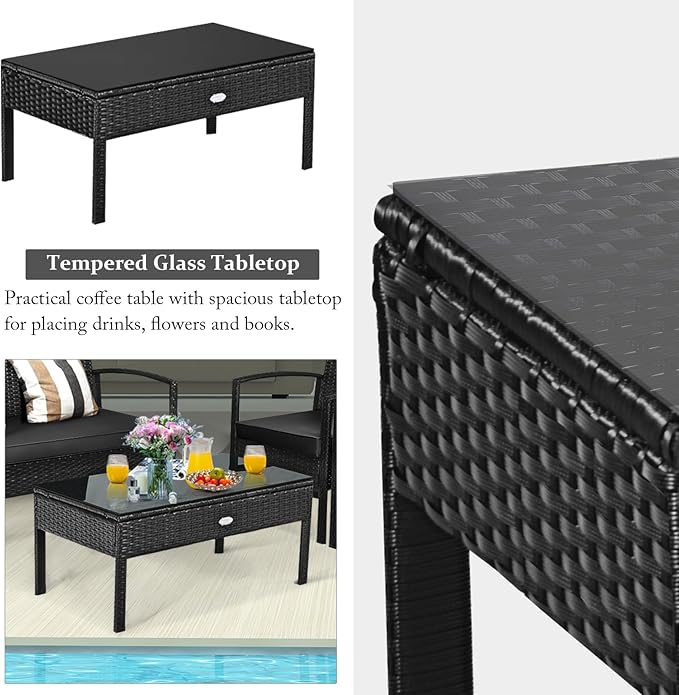 Tangkula 8 Pieces Wicker Patio Conversation Furniture Set, Outdoor Rattan Chair and Table Set, Patio Furniture Sets with Coffee Table & Washable Cushions for Courtyard Balcony Garden