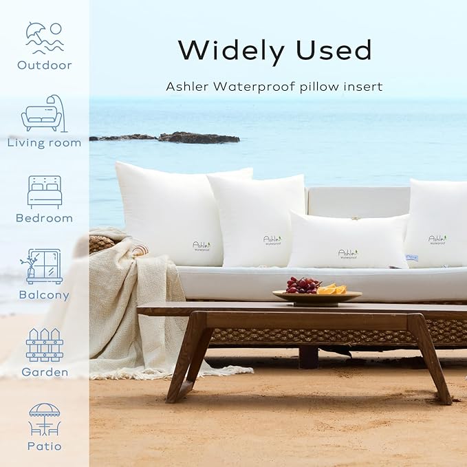 Ashler Home Deco Outdoor Pillow Inserts 18x18 Pack of 4, Waterproof Patio Furniture Pillows Decorative for Garden, Hypoallergenic Pillow Square Lumbar Pillow Form for Sofa Couch