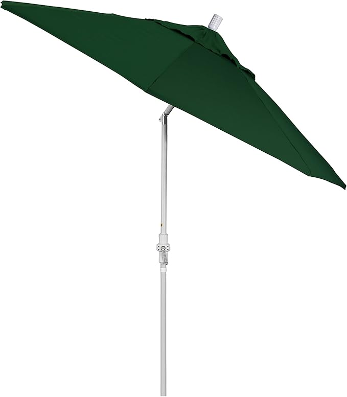 California Umbrella 9' Round Aluminum Market Umbrella, Crank Lift, Collar Tilt, White Pole, Pacifica Pacific Blue