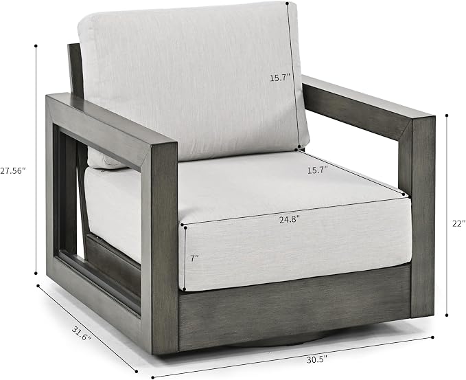 HAPPATIO Extra Large Size Patio Sofa Chairs Set of 2, Aluminum Modern Patio Armchairs with Thicken Cushions and Widen Armrest, All-Weather Powder-Coated Frame for Porch, Balcony, Garden (Grey)
