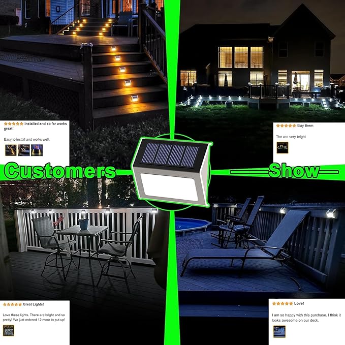JSOT Solar Fence Lights - 16 Pack Solar Light Outdoor for Deck Stair Step-Cold White-16Pack