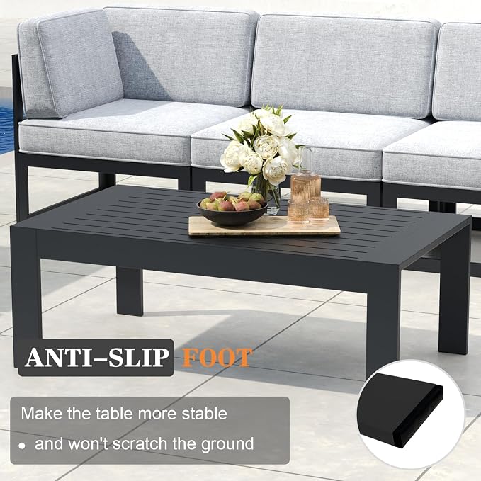 9 Pieces Aluminum Patio Furniture Set with Coffee Table, Metal Outdoor Conversation Sofa Set with Seating Cushions