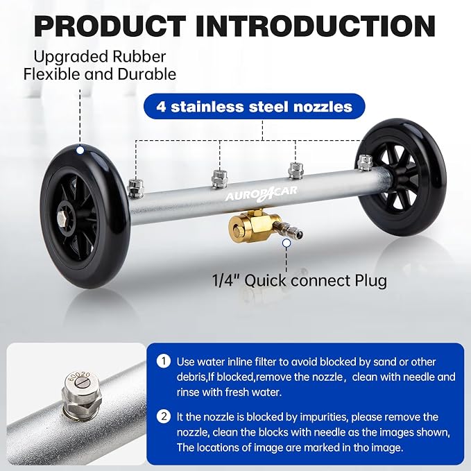 AURORA CAR Undercarriage Pressure Washer Attachment 16 Inch, Dual-Function Undercarriage Cleaner, Under Car Wash Water Broom with 3 Extension Wands, Power Washer Surface Cleaner, 4000 PSI
