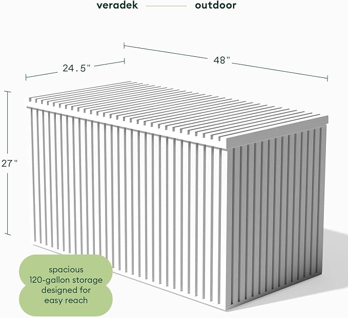 Veradek Everything Deck Box 120 Gallon | Lockable Storage Box and Organization for Patio Furniture, Outdoor Cushions, Throw Pillows, and Garden Tools