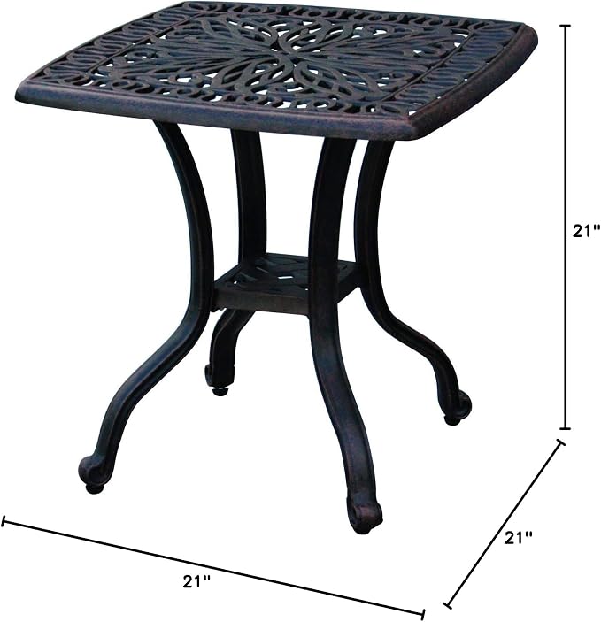Darlee Elisabeth Cast Aluminum Outdoor Patio End Table - 21 Inch Square - Antique Bronze