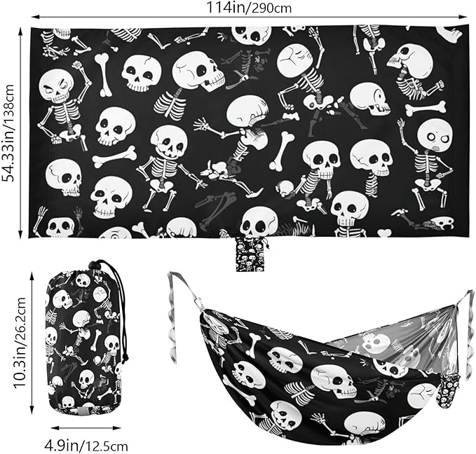 Halloween Black Skull Skeleton 330lb Capacity Outdoor Hammock with Tree Straps Swing Hammock for Indoor Outdoor Patio macas mexicanas de Patio para Adulto