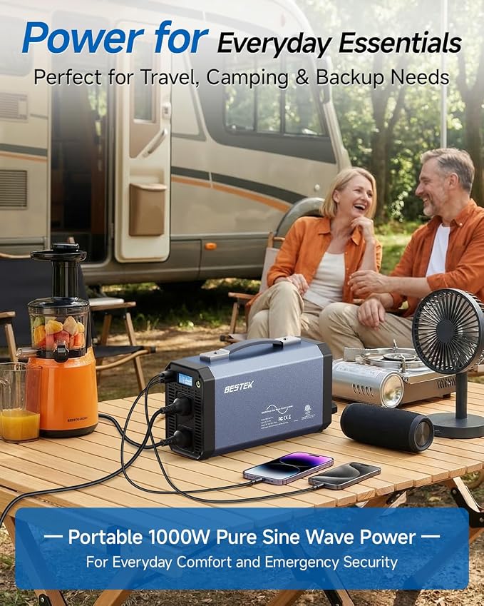 BESTEK Pure Sine Wave Power Inverter - 1000W Car Inverter DC 12V to 110V AC - Car Charger Adapter Outlet with 4.8A Dual USB Charging Ports - Digital LCD Display - Aluminum Housing - Rubber Handle