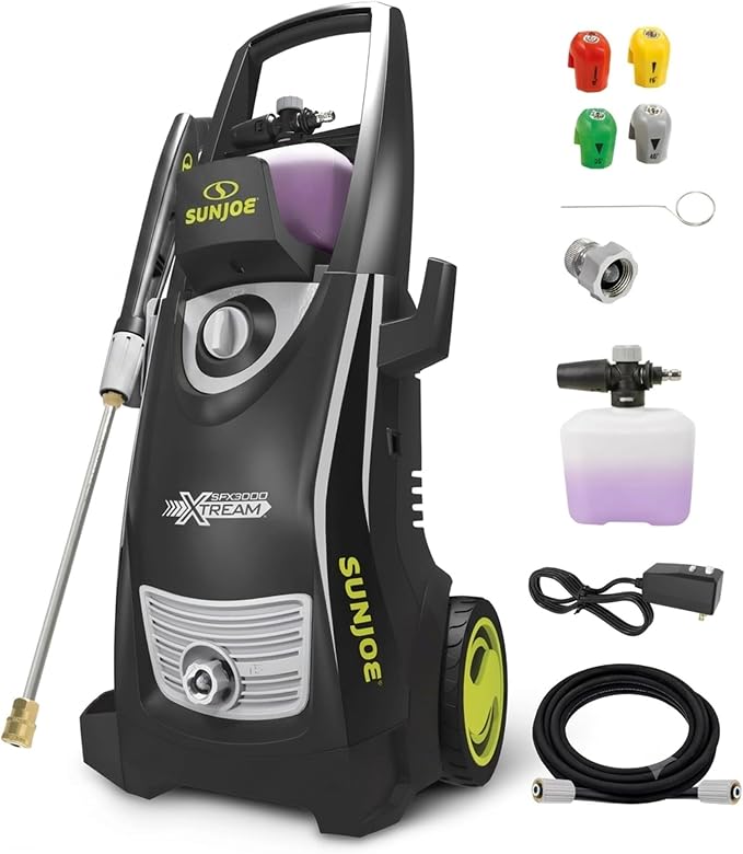Sun Joe SPX3000-XT XTREAM 2,200 PSI Pressure Washer with 14.9A Motor, Includes 4 Quick-Connect Nozzles, High-Pressure Hose, Garden Hose Adapter, and 35-Foot Power Cord