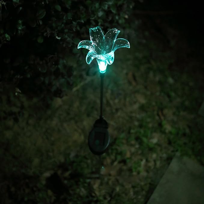 CANDLE CHOICE Solar Powered Landscape LED Light Outdoor Waterproof Color Changing Garden Stake Light for Outside Garden Yard Lawn Flowerbed Plant Pathway Christmas Decorations Figurine Lily 1 Pack