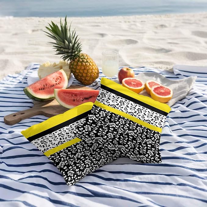 Black Yellow Outdoor Pillow Covers 24x24 Inch Throw Pillow Covers Set of 2 Waterproof Decorative Pillow Cases Garden Floral Stripe Aesthetic Flower Boho Cushion Covers for Patio Furniture Garden Couch