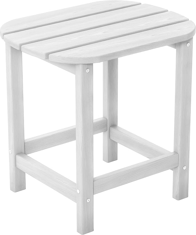 Outdoor Adirondack Side Table for Patio Porch Pool, 18" HDPE Weather Resistant End Table for Backyard and Indoor Use, Easy Maintenance & Indoor Outdoor Durable Construction(White)
