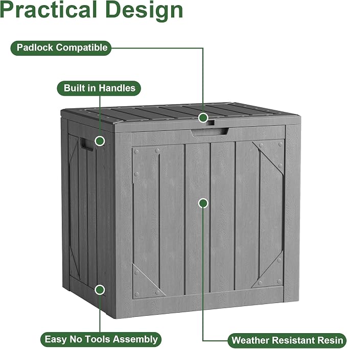 30 Gallon Outdoor Storage Box, Waterproof Resin Deck Box with Lockable Lid Large Storage Bin for Patio Furniture Cushion, Garden Tools, Pool Accessories, UV-Resistant Outside Delivery, Gray