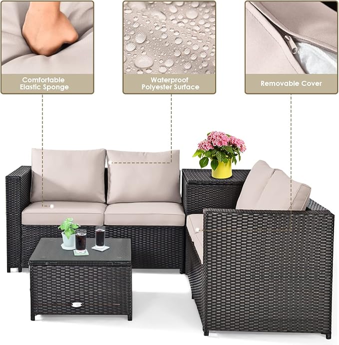 DORTALA 8 Pieces Outdoor Patio Furniture Set, Weather Resistant PE Rattan Conversation Set with Loveseats, Outdoor Sectional Sofa Set with Comfy Cushions for Garden and Poolside, Brown