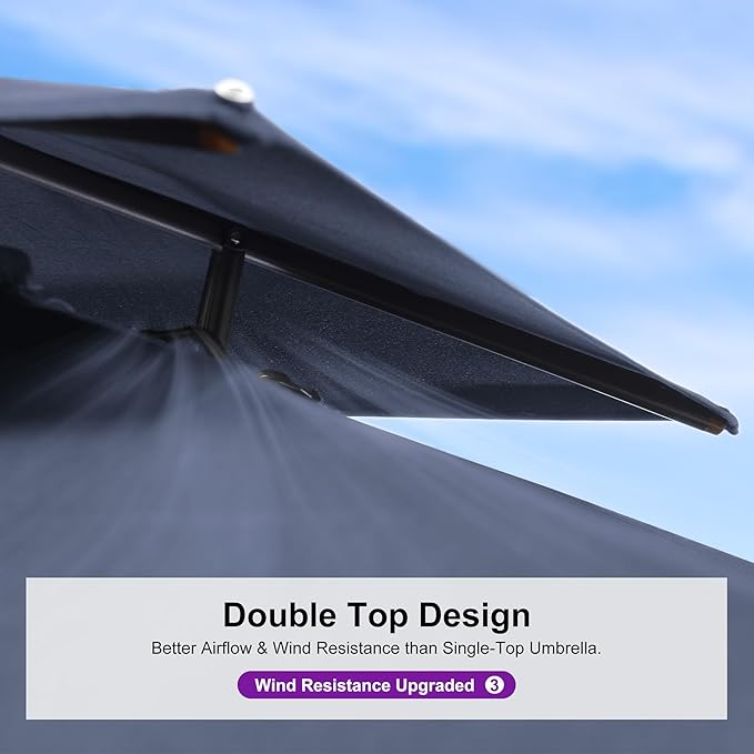 PURPLE LEAF 9' X 12' Double Top Cantilever Patio Umbrella Deluxe Large Outdoor Umbrella Rectangle Offset Umbrella with Fade Resistance for Garden Deck Pool Patio, Ocean Slate