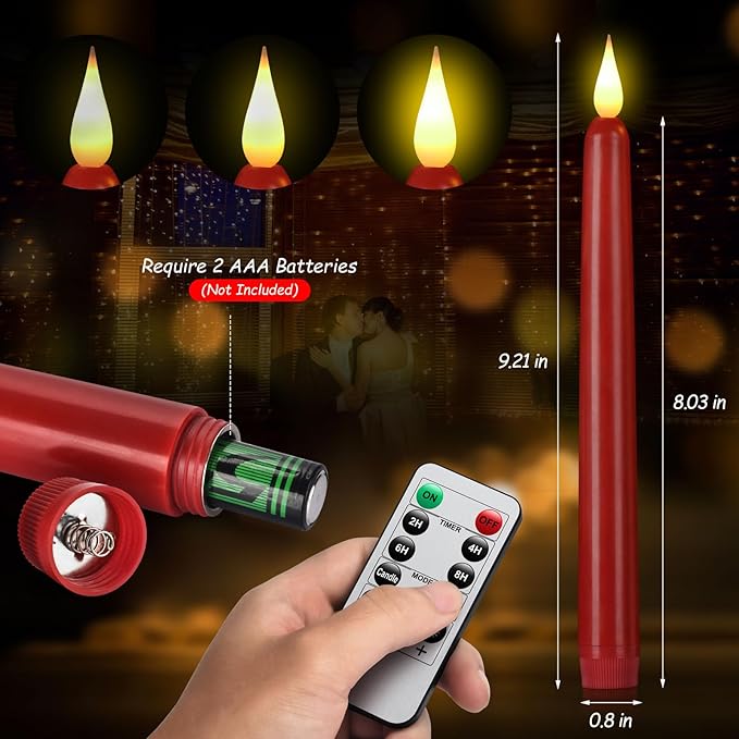 Flameless Taper Candles with Remote Control,9PACK Plastic LED Candle, Flickering Battery Operated, 9.2'’Classic Tall Candles for Wedding, Party,Christmas,Home Decor (Red)