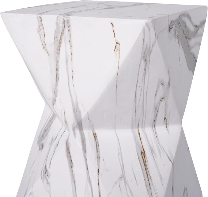 Christopher Knight Home 18.5 Inch Modern Geometric MGO Side Table Hourglass Accent End Table Faux Marble Look Indoor Outdoor Patio Living Room Bedroom