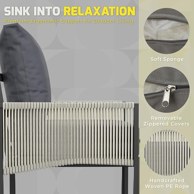 U-MAX Aluminum Patio Furniture Set 5 Seats Outdoor Sectional Couch with Coffee Central Table Patio Conversation Sets for Porch Deck (Dark Grey, with Retractable Single Sofa)