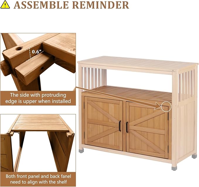 Wooden Outdoor Bar Table with Storage - Weatherproof Patio Cabinet for Deck/Backyard, Multi-Purpose Buffet Sideboard