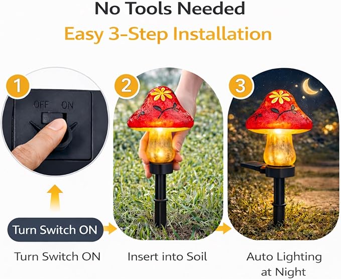 Solar Garden Lights Outdoor, 2 Pack Decorative Solar Mushroom Pathway Lights Waterproof, Resin Garden Lights for Yard Lawn Walkway Patio Decor