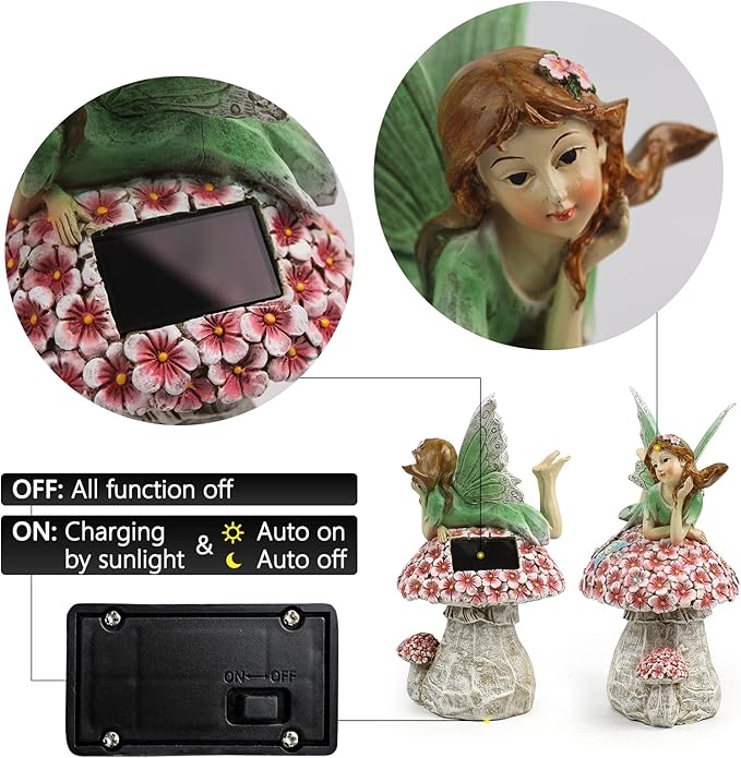 Suyorpe Fairy Outdoor Statue Solar Powered Resin Ornaments, Patio Lawn Yard Porch, Fairy Figurines for Home Garden Gifts, 8.66 Inches Tall