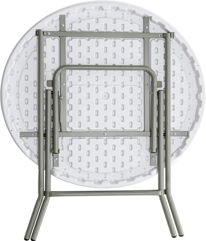 BTEXPERT White 2.63 Foot Round Plastic Folding Table 30" Height Commercial Portable Indoor Outdoor Accessory for Patio Backyard Banquet Card Dining Wedding Party Event Home Kitchen Metal Frame