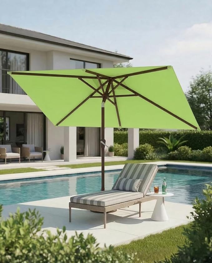 6.5x10FT Patio Umbrella, Outdoor Umbrella with Push Button Tilt and Crank, 8 Sturdy Ribs, UV Protection & Waterproof Market Umbrella for Pool, Backyard, Beach,Deck (Apple Green)