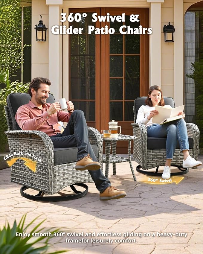 Outdoor Sectional Patio Furniture Set with Fire Pit Table,8 Pieces Wicker Conversation Sets L Shaped Couch,Extra Deep Out Door Sofa Outside Furniture with Swivel Chairs,Black