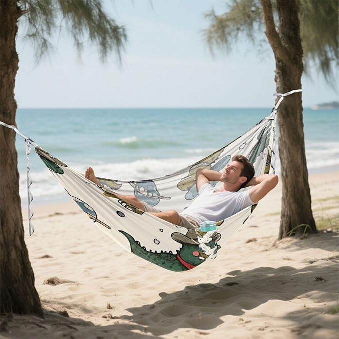 Beige Cartoon Cowboy Dinosaur Silhouette 330lb Capacity Hammocks for Camping Fabric Hammock for Indoor Outdoor Patio jamaca para Patio