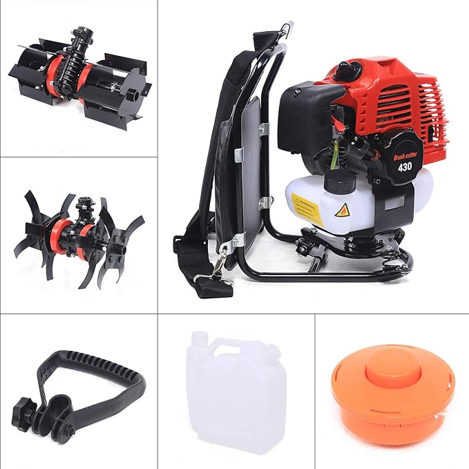 3-in-1 Gas Powered Weed Wacker, 1.7HP 43CC Backpack Grass Trimmer with Spring Shock Absorbers, 2-Stroke Backpack Lawn Edge Cutter for Farmland Weeding, Harvesting, Clearing