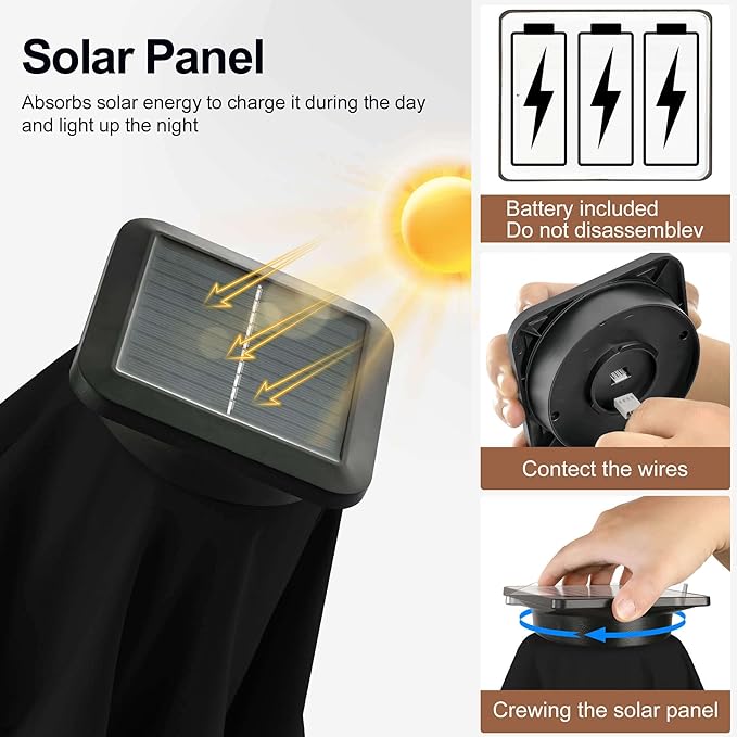 9FT Solar Half Umbrellas Outdoor - LED Half Patio Umbrella with 25 Lights, UV Protection Waterproof, Half Round Umbrella for Wall Balcony, Pool, Porch, Garden, Deck, Backyard, Black