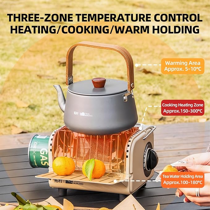 3 in 1 Portable Heater and Stove, 1200W Outdoor Tent Stove, Adjustable Temperature Camping Heaters for Fishing, Hiking, Trekking, Patio, Coffee-coloured and Green (Coffee-coloured)